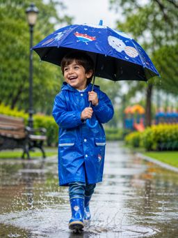 Little Surprise Box - Blue Blended Fabric Graphic Umbrella (7-12 Years)