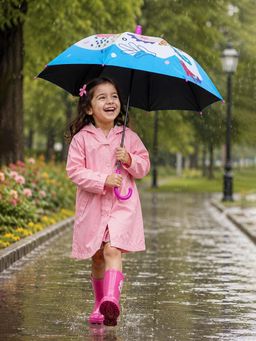 Little Surprise Box - Blue Blended Fabric Graphic Umbrella (7-12 Years)