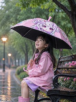 Little Surprise Box - Pink Blended Fabric Graphic Umbrella (3-12 Years)