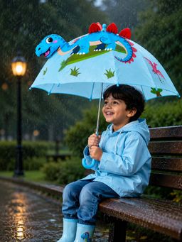 Little Surprise Box - Blue Blended Fabric Graphic Umbrella (4-7 Years)