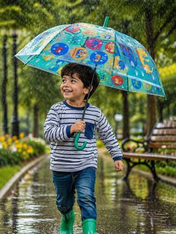 Little Surprise Box - Green Blended Fabric Graphic Umbrella (2-6 Years)