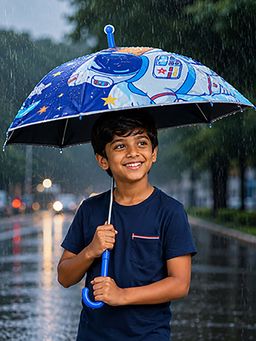 Little Surprise Box - Navy Blue Blended Fabric Graphic Umbrella (3-12 Years)