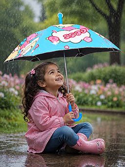 Little Surprise Box - Blue Blended Fabric Graphic Umbrella (3-12 Years)