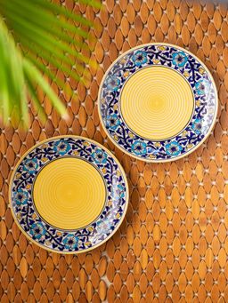 ExclusiveLane - Badamwari Bagheecha' Hand-Painted Ceramic Dinner Plates (Set of 2)