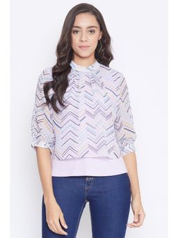 Madame - Purple Printed Round Neck Tops