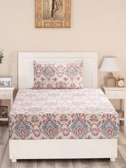 Maspar - Nouveau Tradition Lawn Rerun 300 TC Cotton Red Print Single Bedsheet ,1 Pillow Cover
