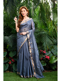 Beatitude - Grey Handwoven Kota Banswara Silk Saree with Unstitched Blouse