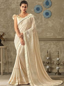 Odette - Cream Lycra Designer Saree with Unstitched Blouse
