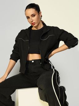 SHOWOFFFF - Edition Women's Solid Black Bomber Jacket