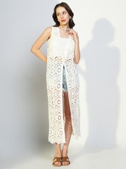 SHOWOFF - Edition Women's White Longline Crochet Shrug