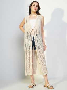 SHOWOFF - Edition Women's Beige Longline Crochet Shrug