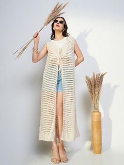 SHOWOFF - Edition Women's Cream Longline Crochet Shrug