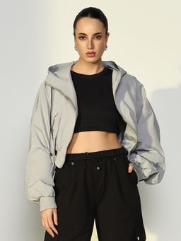SHOWOFFFF - Edition Women's Solid Grey Crop Windcheater Jacket