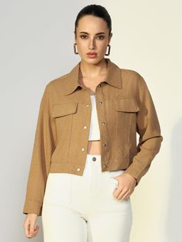 SHOWOFF - Edition Women's Solid Brown Open Front Denim Jacket