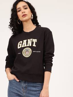 GANT - Womens Solid Black Sweat Crew