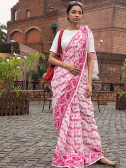 Beatitude - White Cotton Silk Jacquard Jamdani Saree Without Blouse