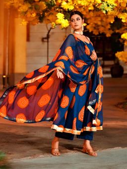 Bannhi - Blue Sriji Chiffon Anarkali With Pant and Dupatta