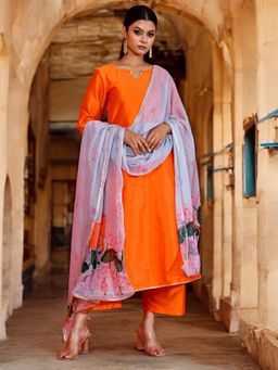 Bannhi - Neervi Orange and Grey Kurta With Palazzo and Dupatta