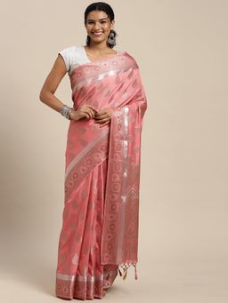 Mimosa - Women's Kanjivaram Art Silk Pink Saree with Unstitched Blouse