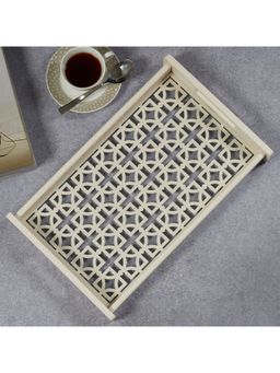 HomeTown - Laser Engineered Wood Cut Tray with Glass Medium Rectangle in Multi-Color