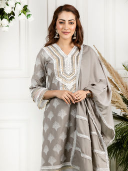 Mulmul - Grey Embellished Dupatta