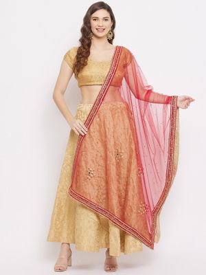 Red Embellished Dupatta with Beads and Stones main image 0