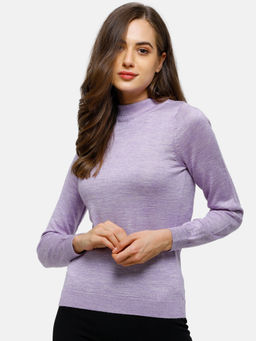 98 Degree North - Purple Solid High Neck Sweaters