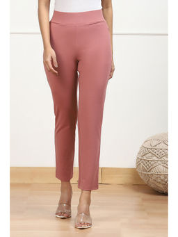 Biba - Womens Mauve Rose Solid Stretchable Slim Fit Pant