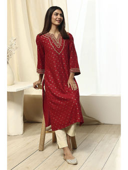Biba - Womens Red Straight Kurta