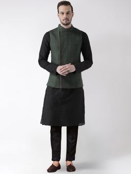 KISAH - Mens Green Kurta Jacket Trousers (Set of 3)