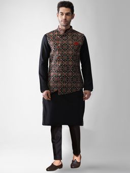 KISAH - Mens Black Kurta Jacket Trousers (Set of 3)