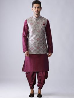 KISAH - Mens Grey Kurta Jacket Dhoti Pant (Set of 3)