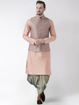 KISAH - Mens Mauve Kurta Jacket Dhoti Pant (Set of 3)