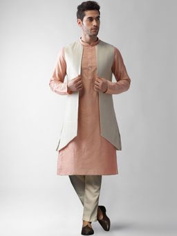 KISAH - Mens Cream Kurta Jacket Trousers (Set of 3)