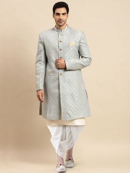 KISAH - Mens Blue Kurta Sherwani Dhoti Pants (Set of 3)