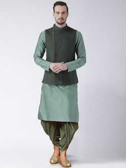 KISAH - Mens Green Kurta Jacket Dhoti Pants (Set of 3)
