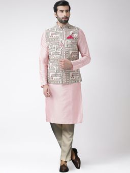 KISAH - Mens Green Kurta Printed Nehru Jacket Trousers