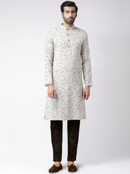 KISAH - Mens White Printed Kurta Trousers