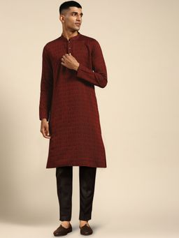 KISAH - Mens Maroon Kurta Trousers (Set of 2)