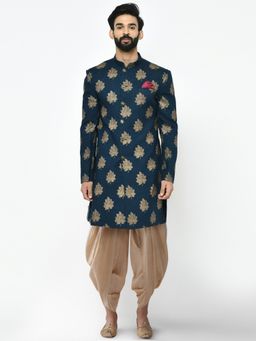 KISAH - Mens Navy Blue Sherwani Dhoti Pants (Set of 2)