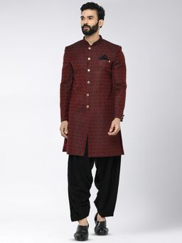 KISAH - Mens Maroon Sherwani Patiala (Set of 2)