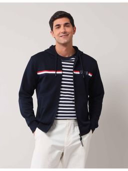 U.S. POLO ASSN. - Stripes Blue Full Sleeves Hooded Sweatshirt