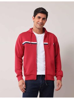 U.S. POLO ASSN. - Stripes Red Full Sleeves Hooded Sweatshirt