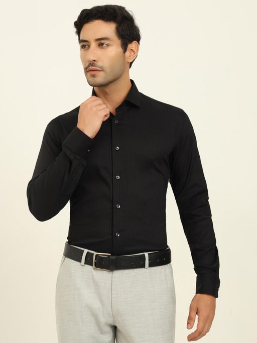 Wyre Black Striped Party Wear Shirt