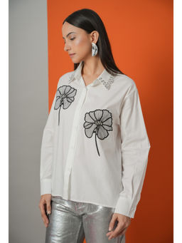 Heart Up My Sleeves - White Floral Pop Shirt