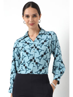 Not So Pink - Women Abstract Printed Style Blue Shirt