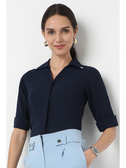 Not So Pink - Women Spread Collar Classic Opaque Shimmer Blue Shirt