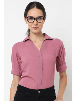 Not So Pink - Women Spread Collar Classic Opaque Shimmer Pink Shirt