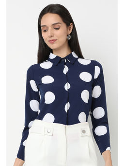 Not So Pink - Women Spread Collar Polka Dots Blue Formal Shirt