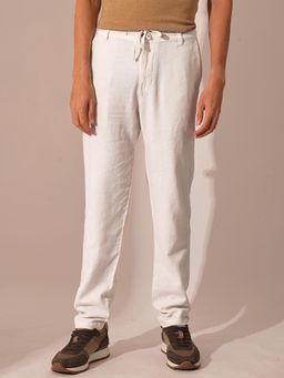 Selected - White Mid Rise Linen Trousers